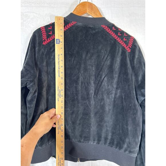 Torrid Jacket 0 0X XL Black Velour Zip Sweatshirt Embroidered Floral Bomber - Picture 9 of 9